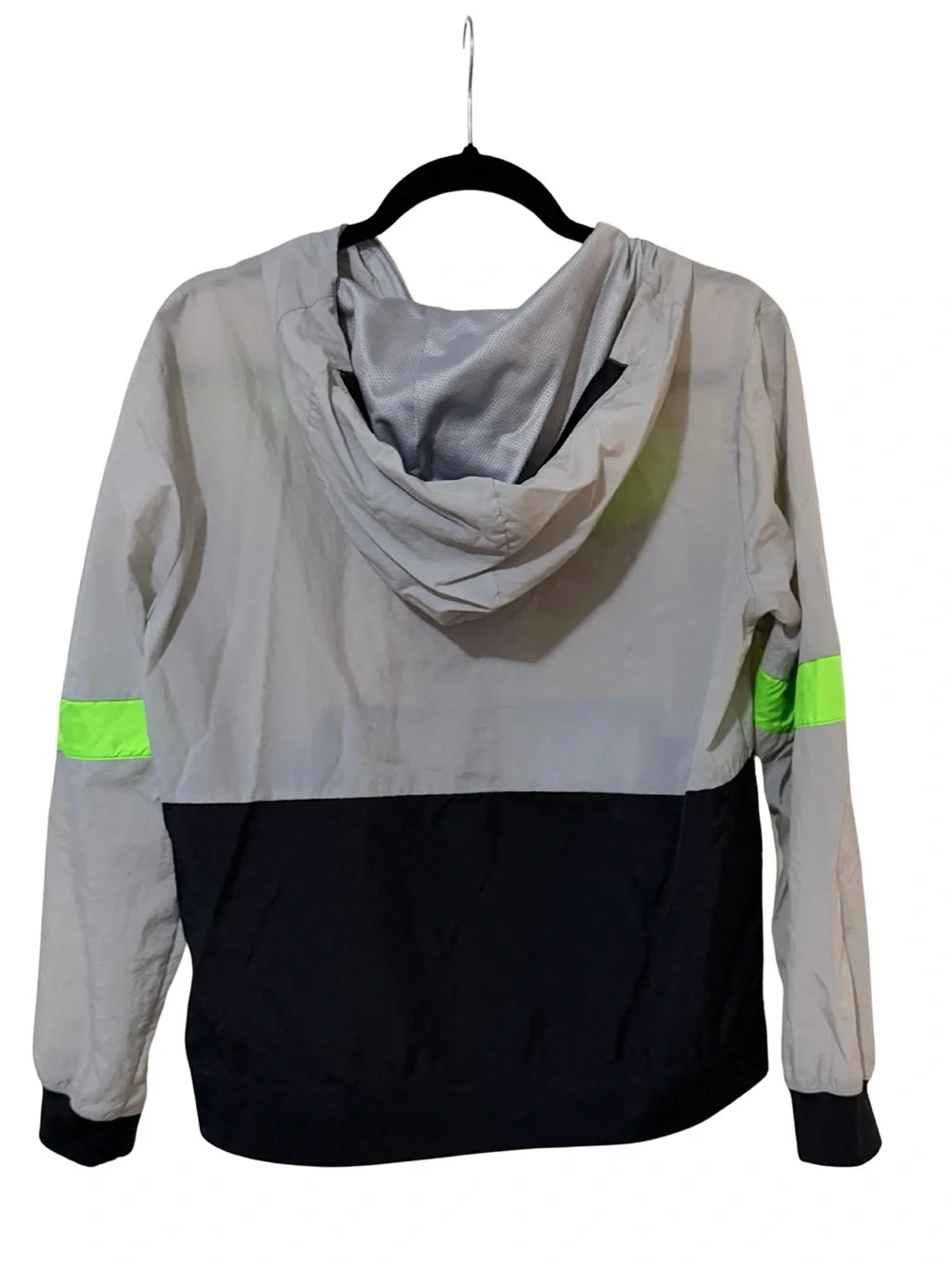 Nike Kids Gray, Black & Neon Green Hooded Windbreaker